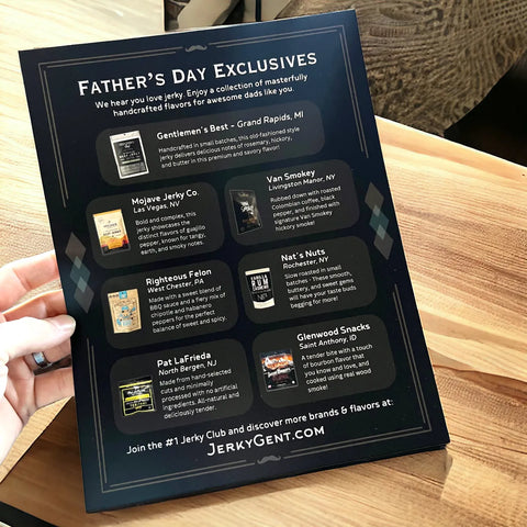 Father's Day Beef Jerky Gift Box Insert - stories behind each brand.