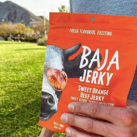 Baja Jerky Sweet Orange Beef snack outdoors