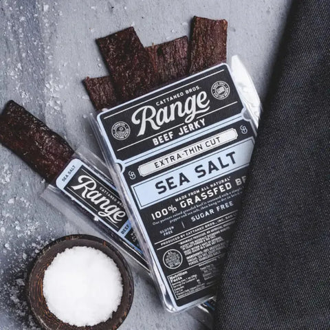 Range sea salt beef jerky, grass-fed, extra-thin cut