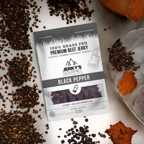 black pepper grass-fed beef jerky with gourmet spice blend