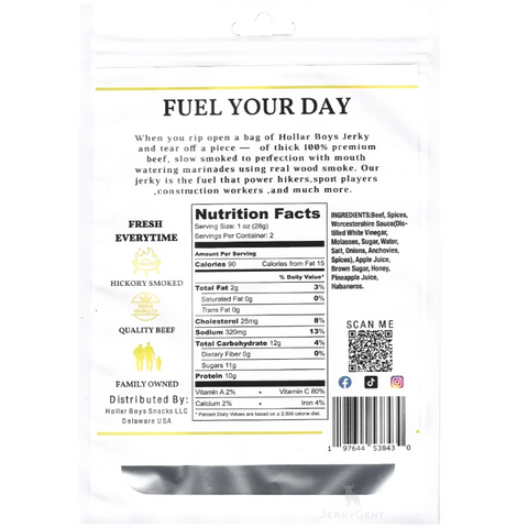 Hollar Boys Honey Habanero Beef Jerky Back of Package