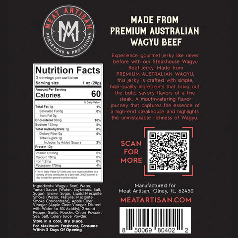 Meat Artisan Australian Wagyu Beef Jerky Steakhouse, 3.0-oz