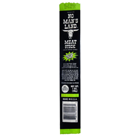 No Man’s Land Fajita Lime Meat Stick, 1 oz individually wrapped snack.