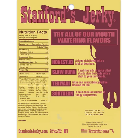 Stanford's Jerky Southern BBQ London Broil Beef Jerky Back of Package