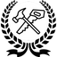 Hammer and saw crossed in a circle representing DIY tools and carpentry icon.