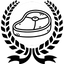 Line drawing of a steak in a circular logo.