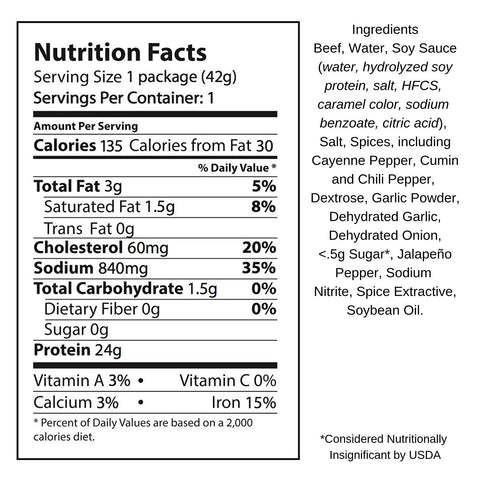 El Norteno Beef Jerky Nutrition Facts