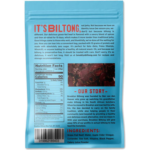 Brooklyn Biltong Original Sugar Free Nutrition Facts