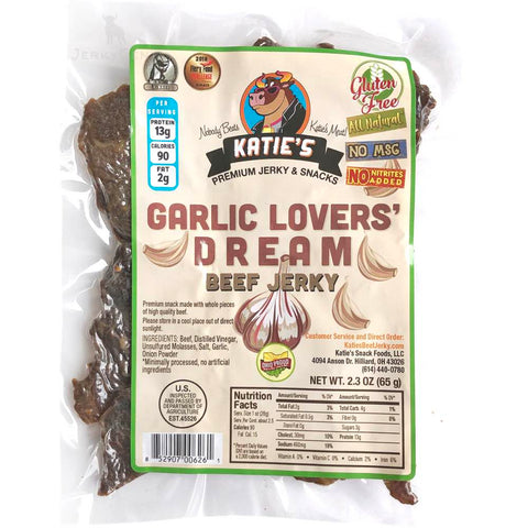 Katie's premium beef jerky - garlic lovers dream, garlic flavored jerky