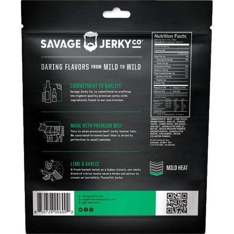 Savage Jerky Co Lime And Garlic Mojo Back Of Package