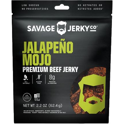 Savage Jerky Co Mojo Jalapeno Beef Jerky Front Of Bag