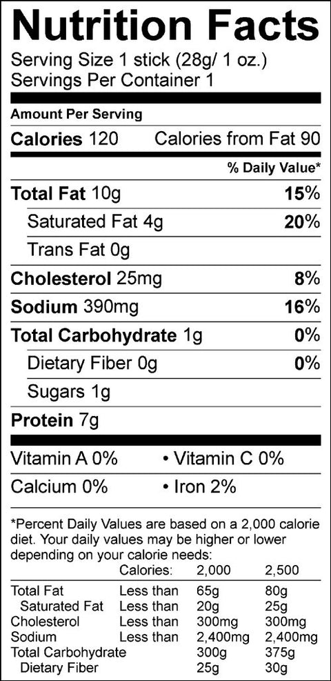 Firecreek snacks original beef stick nutrition facts label