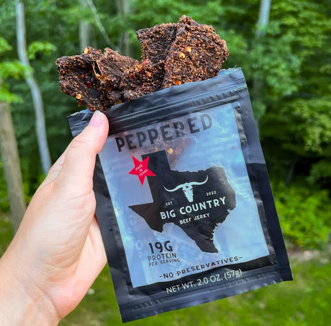 Fresh beef jerky boldly seasoned with cracked black pepper.