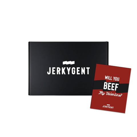 Black box and red card with 'JERKYGENT' branding on a white background