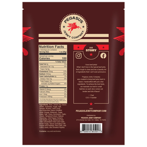Pegasus Jerky company southern reserve beef jerky back of package