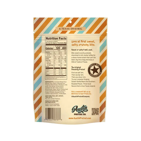 Austin Pretzel Co Back of package of sweet vanilla bean