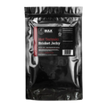 Back view of BULK Hot Teriyaki Brisket Beef Jerky packaging with nutrition facts and storage information.