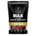 Front view of BULK Teriyaki Soft & Tender Brisket Beef Jerky packaging, showing product name 