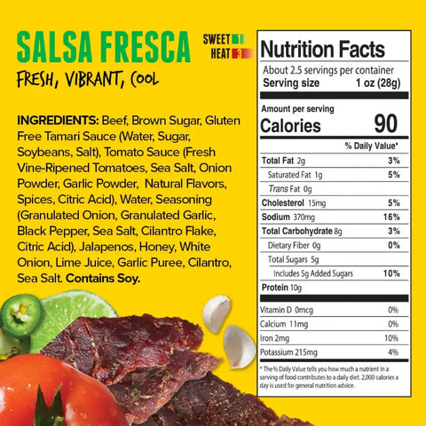 Baja Vida Jerky Salsa Fresca Flavored Beef Jerky Nutrition Facts