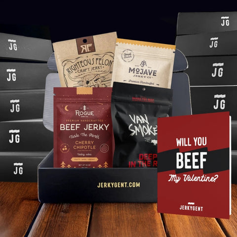 Beef Jerky Of The Month Club Gift Box Plan with valentines greeting card