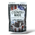 Package of Country Made smoked beef chunks with American flag design on a white background
