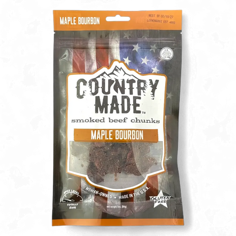 Packaged smoked beef chunks with 'Country Made' branding on a white background