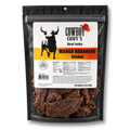 A 2.25 oz bag of Cowboy Cody's Mango Habanero Brisket beef jerky, packaged in a black resealable pouch with a white and orange label and visible jerky pieces through the clear lower section.