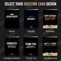 Collection of Jerkygent greeting cards with various designs on a dark background.
