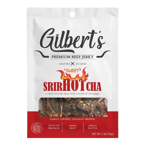 Bag of Gilbert’s Premium Sweet Srirhotcha Jerky, 2 oz – teriyaki beef with sweet heat and red pepper kick