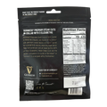 Back of Guinness Chocolate Steak Cuts jerky bag showing flavor description, nutrition facts, ingredients, and contact info for Three Elizabeths.