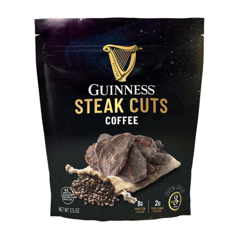Bag of Guinness Steak Cuts Coffee jerky, oven-dried beef with coffee flavor, 2.5oz