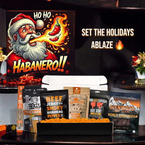 Ho Ho Habanero gift box showing the front of the box and the contents of the box