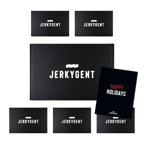 JerkyGent Beef Jerky Gift Plan showing 6 jerky of the month club boxes - The 6 month plan
