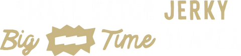 JerkyGent slogan - "Small-Batch Jerky, Big-Time Flavor" in a stylized font with a custom beef jerky strip icon design.