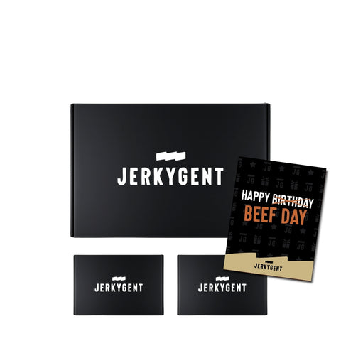 Beef Jerky Gift Box 3 Month Plan with Happy Birthday greeting card