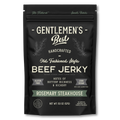 Gentlemen's Best Beef Jerky packaging with Rosemary Steakhouse the flavor in green, stating notes of buttery richness and hickory.