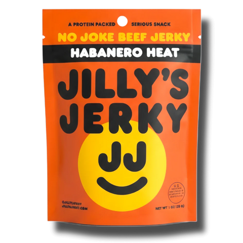 Packaging of Jilly's Jerky Habanero Heat beef jerky on a white background