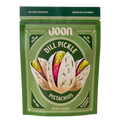 Front of Joon Dill Pickle Pistachios bag featuring vibrant green packaging and dill-seasoned pistachio illustration.
