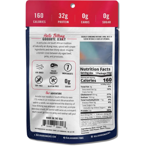 Kalahari Biltong Spicy Peri Peri Back of Bag