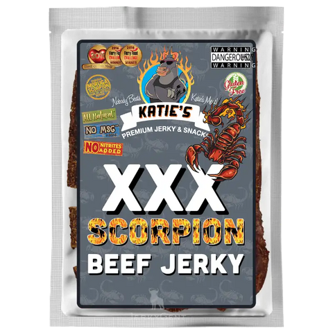 Katie's Scorpion Pepper beef jerky, super hot beef jerky.