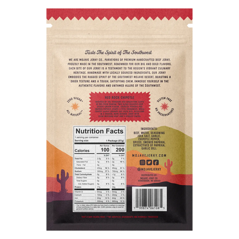 Mojave Jerky Co Red Rock Chipotle Back of Package