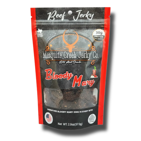 Mesquite Creek Jerky Co. Bloody Mary beef jerky package on a white background