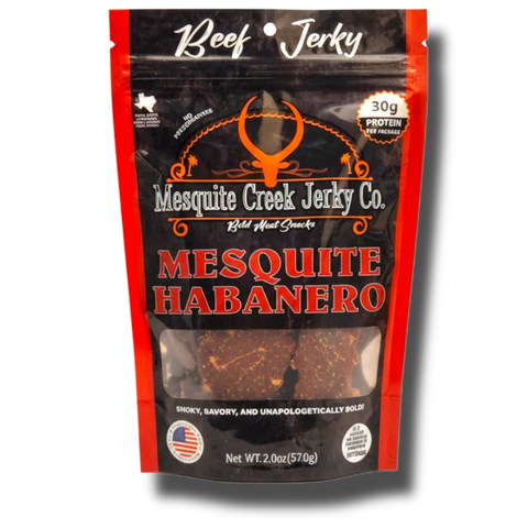 Mesquite Creek Jerky Co. Mesquite Habanero beef jerky package on a white background