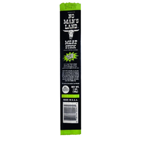 No Man’s Land Fajita Lime Meat Stick, 1 oz individually wrapped snack.