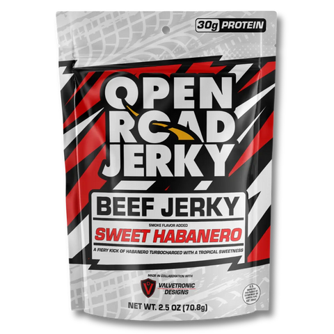 Open Road Jerky Sweet Habanero beef jerky package on a white background