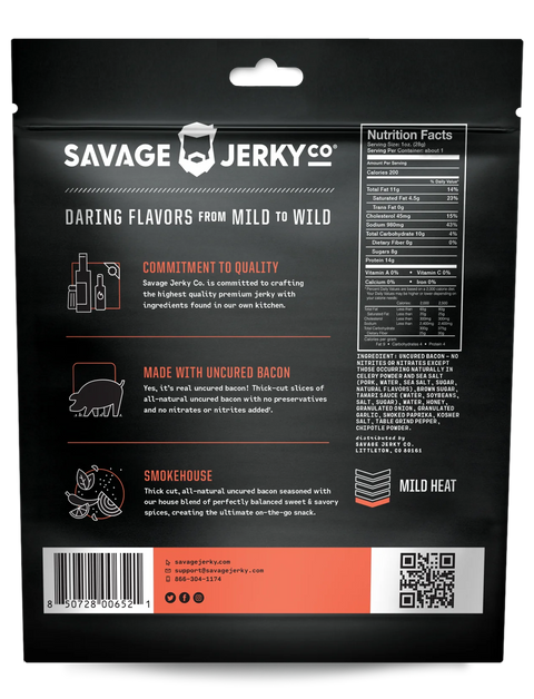 Savage Jerky Co Smokehouse Bacon Jerky Back Of Package