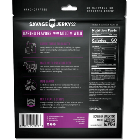 Savage Jerky Co. BBQ Bandit Beef Jerky Back