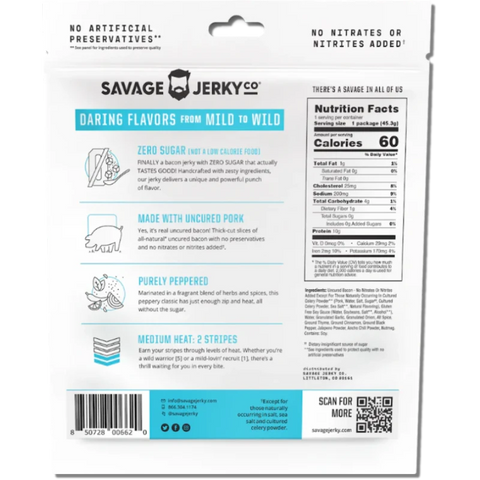 Savage Jerky Co. Purely Peppered Bacon Jerky Back