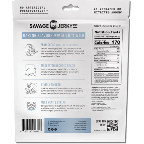 Savage Jerky Co. Simply Smoked Bacon Jerky Back