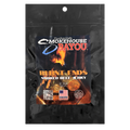 Smokehouse Bayou Burnt Ends Smoked Beef Jerky package on a black background